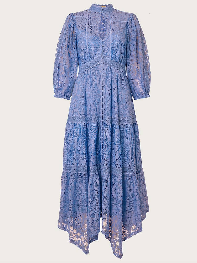 Monsoon Blue Rhea Lace Hanky Hem Shirt Dress - Image 4 of 4