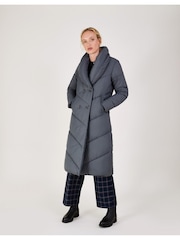 Monsoon Grey Longline Clara Padded Recycled Polyester Maxi Coat - Image 1 of 4