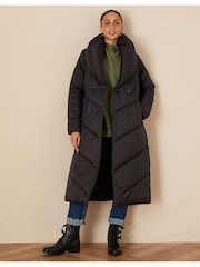 Monsoon Black Longline Clara Padded Recycled Polyester Maxi Coat - Image 1 of 4