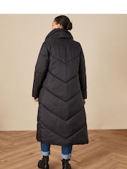 Monsoon Black Longline Clara Padded Recycled Polyester Maxi Coat - Image 2 of 4