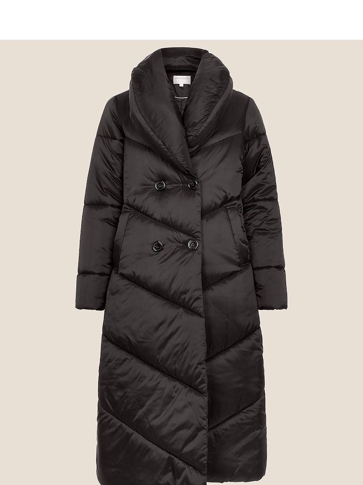 Monsoon Black Longline Clara Padded Recycled Polyester Maxi Coat - Image 4 of 4