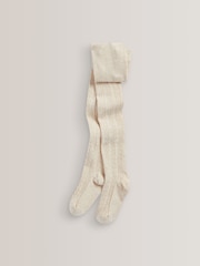 Oatmeal Cream/Brown 3 Pack Cotton Rich Cable Tights - Image 2 of 4