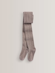 Oatmeal Cream/Brown 3 Pack Cotton Rich Cable Tights - Image 3 of 4