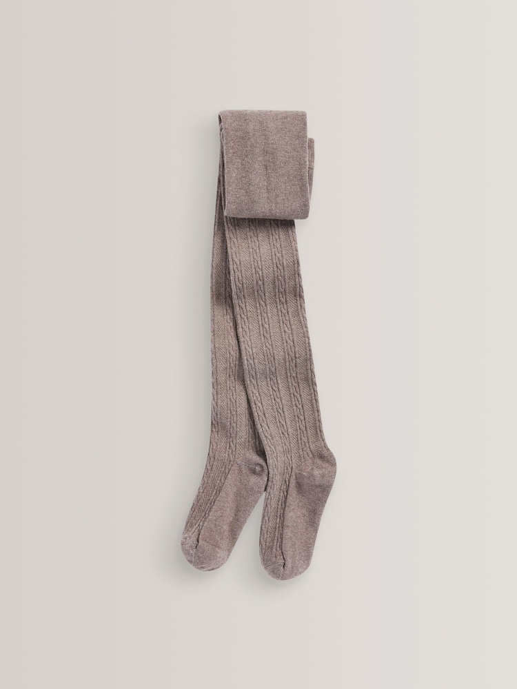 Oatmeal Cream/Brown 3 Pack Cotton Rich Cable Tights - Image 3 of 4