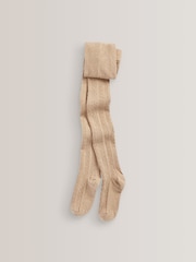 Oatmeal Cream/Brown 3 Pack Cotton Rich Cable Tights - Image 4 of 4