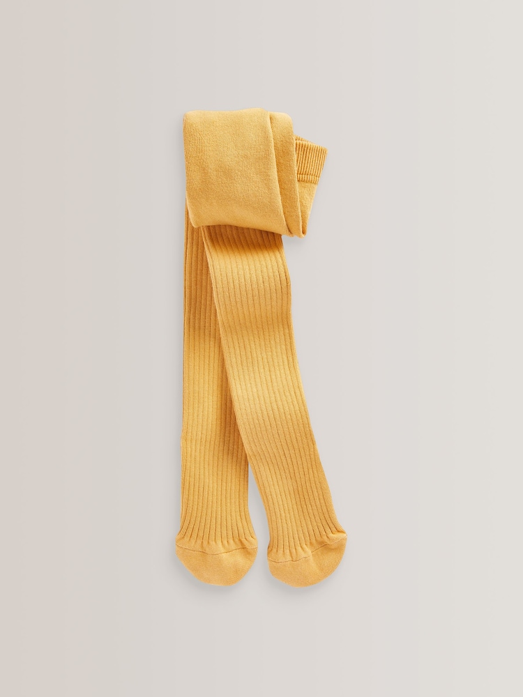 Ochre Yellow Cotton Rich Rib Tights - Image 1 of 1 Ochre Yellow Cotton Rich Rib Tights - Image 1 of 1