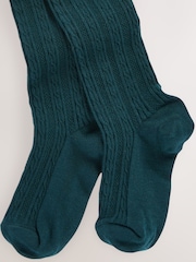 Forest Green Regular Length Cotton Rich Cable Tights - Image 3 of 3