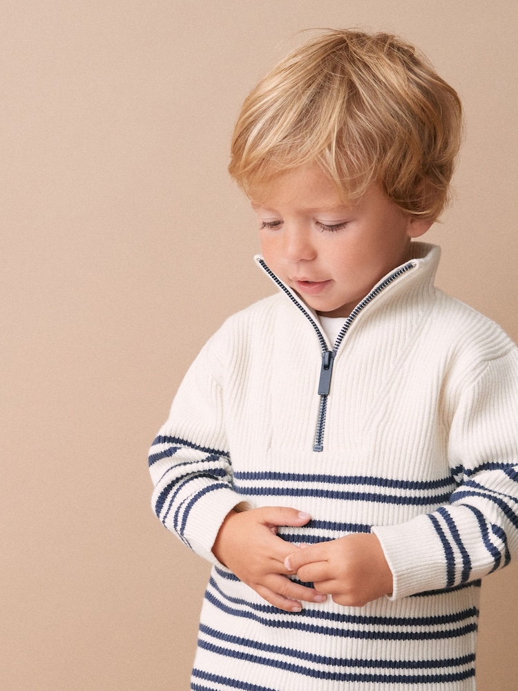 Ecru Cream Knitted Quarter Zip Jumper (3mths-7yrs) - Image 1 of 6