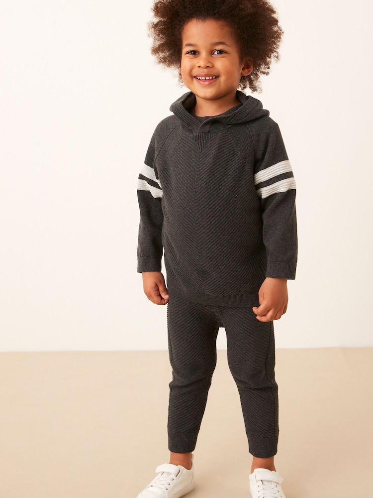 Charcoal Grey Knitted Textured Hoodie and Joggers Set (3mths-7yrs) - Image 1 of 8