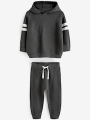 Charcoal Grey Knitted Textured Hoodie and Joggers Set (3mths-7yrs) - Image 6 of 8