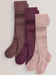 Brown/Berry/Pink 3 Pack Cotton Rich Cable Tights - Image 1 of 4