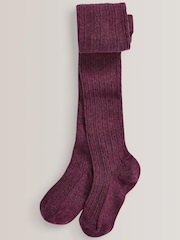 Brown/Berry/Pink 3 Pack Cotton Rich Cable Tights - Image 3 of 4