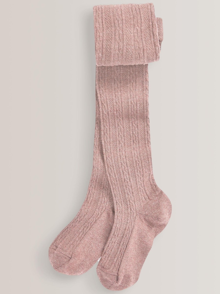 Brown/Berry/Pink 3 Pack Cotton Rich Cable Tights - Image 4 of 4