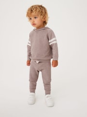 Taupe Brown Knitted Textured Hoodie and Joggers Set (3mths-7yrs) - Image 1 of 8