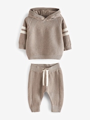 Taupe Brown Knitted Textured Hoodie and Joggers Set (3mths-7yrs) - Image 6 of 8
