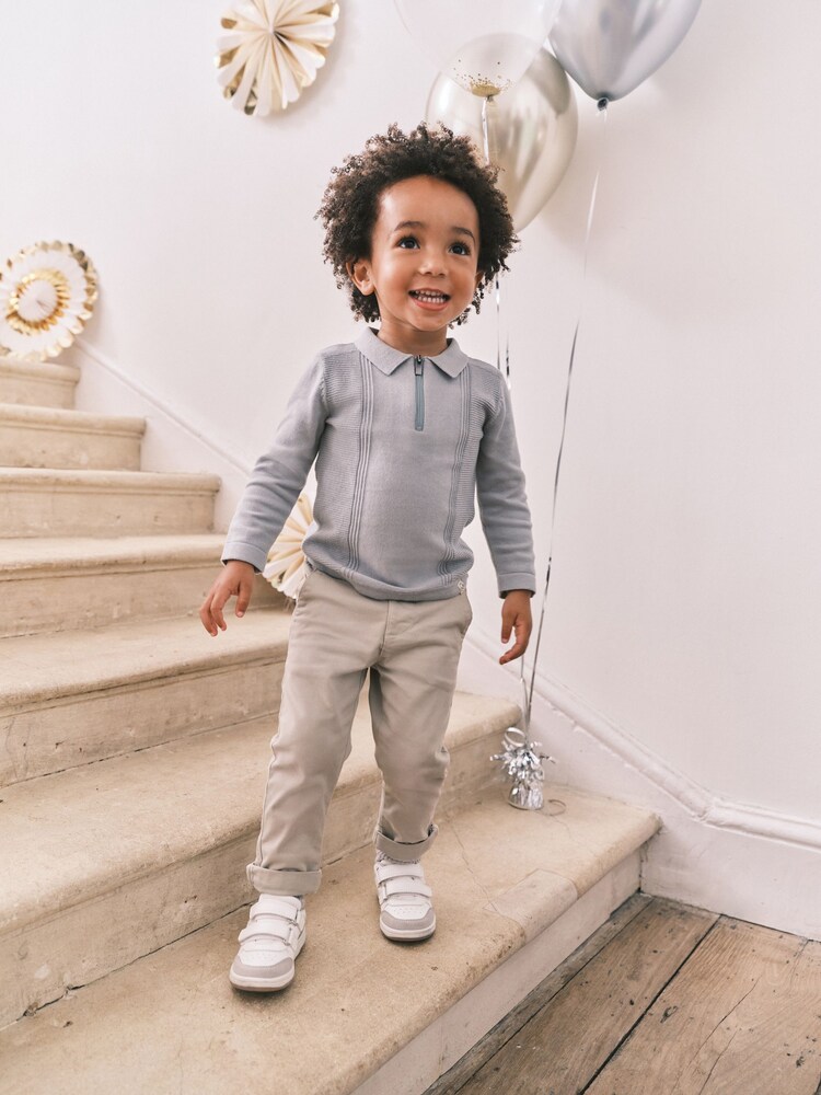 Minerals Blue Long Sleeve Zip Neck Textured Polo Shirt (3mths-7yrs) - Image 2 of 7