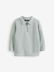 Minerals Blue Long Sleeve Zip Neck Textured Polo Shirt (3mths-7yrs) - Image 5 of 7