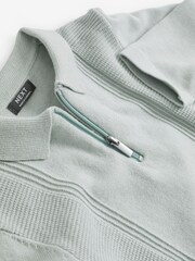 Minerals Blue Long Sleeve Zip Neck Textured Polo Shirt (3mths-7yrs) - Image 7 of 7