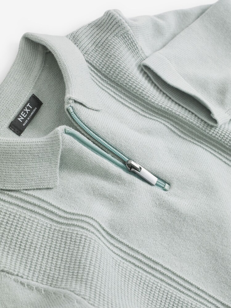 Minerals Blue Long Sleeve Zip Neck Textured Polo Shirt (3mths-7yrs) - Image 7 of 7