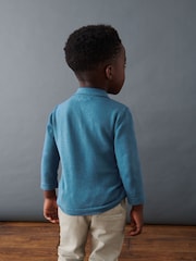 Blue Long Sleeve Zip Neck Textured Polo Shirt (3mths-7yrs) - Image 3 of 6