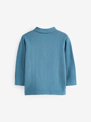 Blue Long Sleeve Zip Neck Textured Polo Shirt (3mths-7yrs) - Image 6 of 6