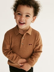 Neutral Cable Knit Smart Long Sleeve Polo Shirt (3mths-7yrs) - Image 1 of 8