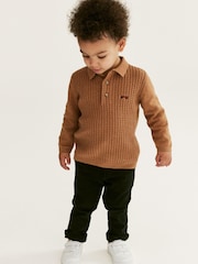 Neutral Cable Knit Smart Long Sleeve Polo Shirt (3mths-7yrs) - Image 2 of 8