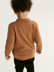 Neutral Cable Knit Smart Long Sleeve Polo Shirt (3mths-7yrs) - Image 3 of 8