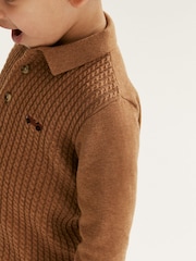 Neutral Cable Knit Smart Long Sleeve Polo Shirt (3mths-7yrs) - Image 4 of 8