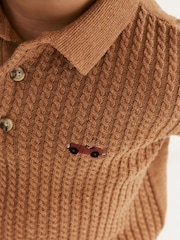Neutral Cable Knit Smart Long Sleeve Polo Shirt (3mths-7yrs) - Image 5 of 8