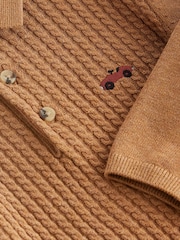 Neutral Cable Knit Smart Long Sleeve Polo Shirt (3mths-7yrs) - Image 8 of 8