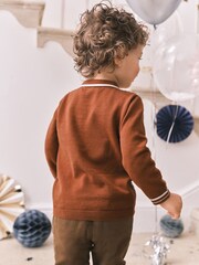 Rust Brown Geometric Long Sleeve Patterned Knit Polo Shirt (3mths-7yrs) - Image 2 of 7