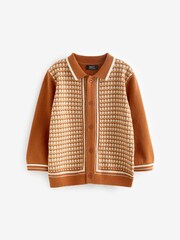 Rust Brown Geometric Long Sleeve Patterned Knit Polo Shirt (3mths-7yrs) - Image 4 of 7