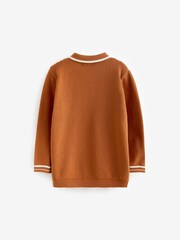 Rust Brown Geometric Long Sleeve Patterned Knit Polo Shirt (3mths-7yrs) - Image 5 of 7