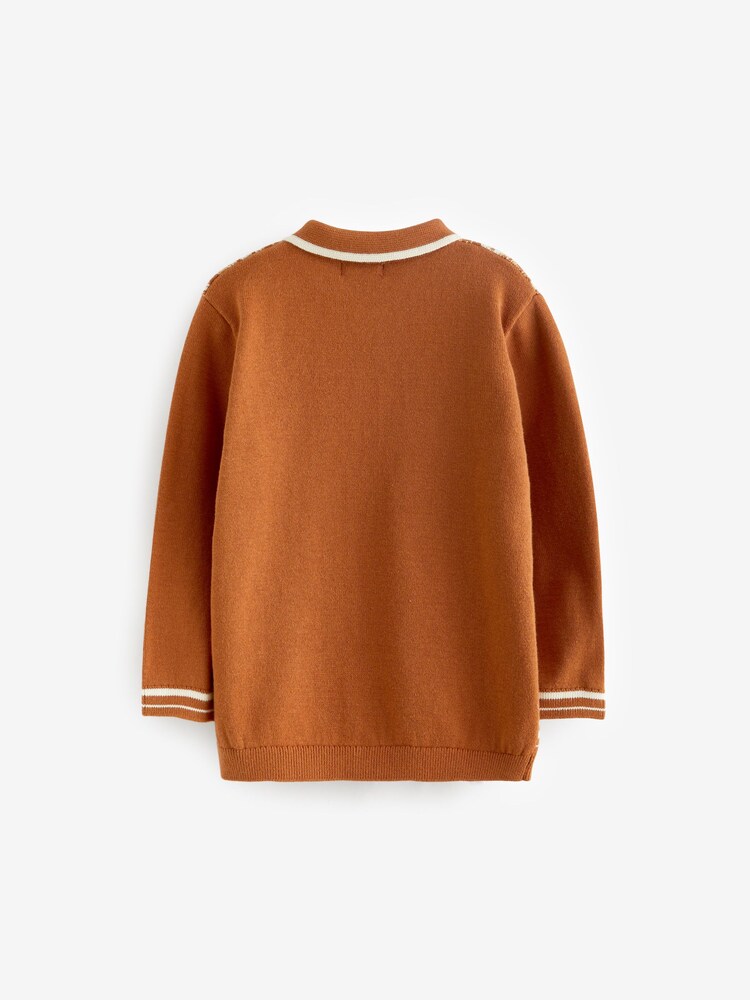 Rust Brown Geometric Long Sleeve Patterned Knit Polo Shirt (3mths-7yrs) - Image 5 of 7