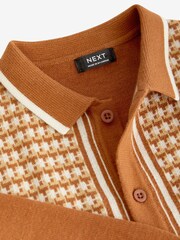 Rust Brown Geometric Long Sleeve Patterned Knit Polo Shirt (3mths-7yrs) - Image 7 of 7