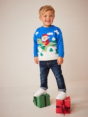 Cobalt Blue Santa Dinosaur Knitted Christmas Jumper (3mths-7yrs) - Image 2 of 7