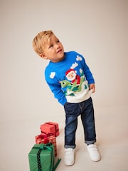 Cobalt Blue Santa Dinosaur Knitted Christmas Jumper (3mths-7yrs) - Image 4 of 7