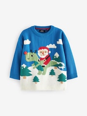 Cobalt Blue Santa Dinosaur Knitted Christmas Jumper (3mths-7yrs) - Image 5 of 7