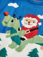 Cobalt Blue Santa Dinosaur Knitted Christmas Jumper (3mths-7yrs) - Image 7 of 7