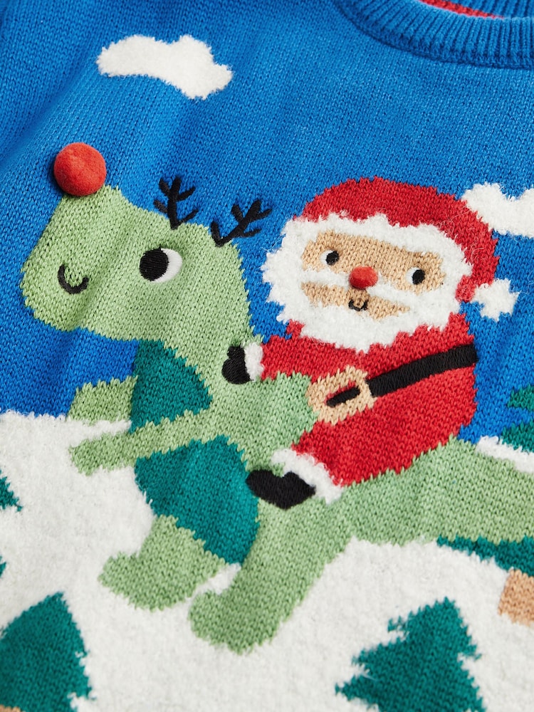 Cobalt Blue Santa Dinosaur Knitted Christmas Jumper (3mths-7yrs) - Image 7 of 7