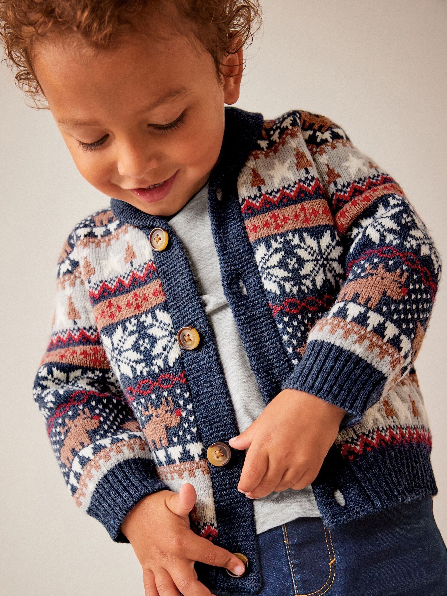 Buy Navy Blue Fairisle Pattern Cardigan Knitted Christmas Jumper 3mths 7yrs from Next Luxembourg