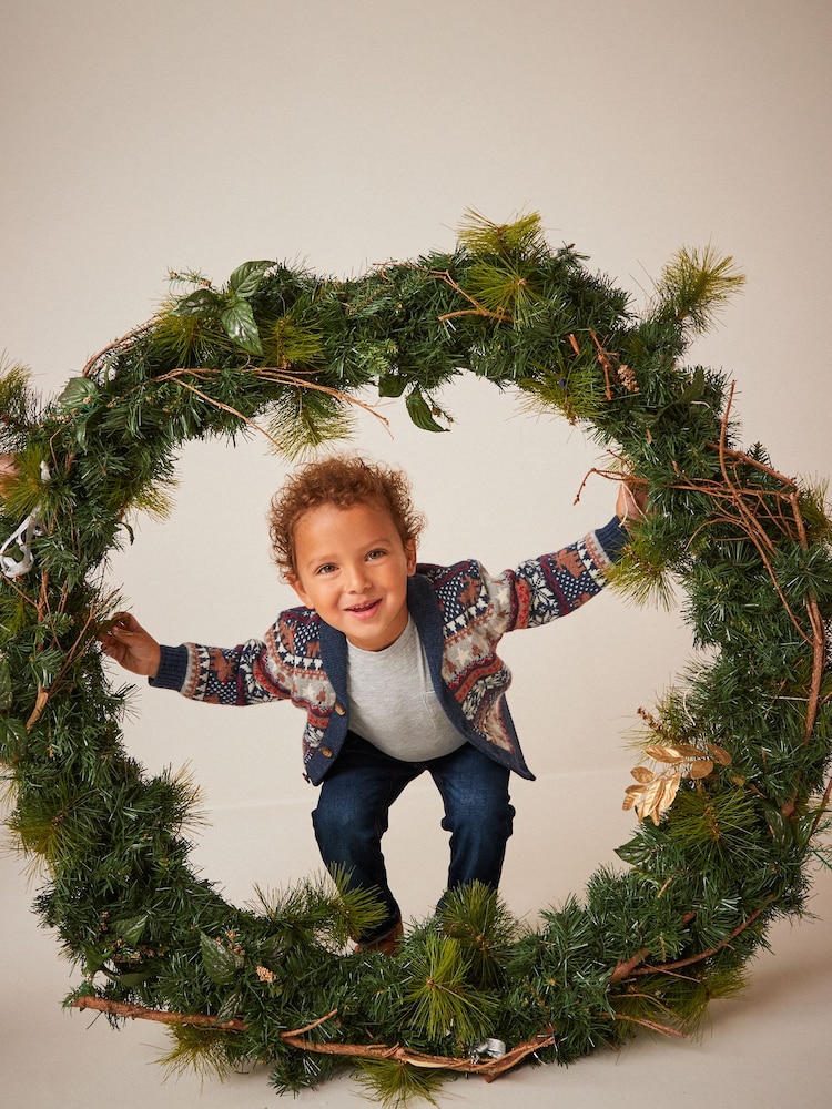 Navy Blue Fairisle Pattern Cardigan Knitted Christmas Jumper (3mths-7yrs) - Image 2 of 7