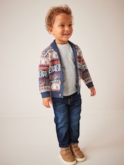 Navy Blue Fairisle Pattern Cardigan Knitted Christmas Jumper (3mths-7yrs) - Image 3 of 7