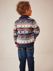 Navy Blue Fairisle Pattern Cardigan Knitted Christmas Jumper (3mths-7yrs) - Image 4 of 7