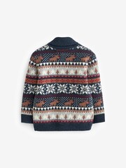 Navy Blue Fairisle Pattern Cardigan Knitted Christmas Jumper (3mths-7yrs) - Image 6 of 7