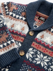 Navy Blue Fairisle Pattern Cardigan Knitted Christmas Jumper (3mths-7yrs) - Image 7 of 7
