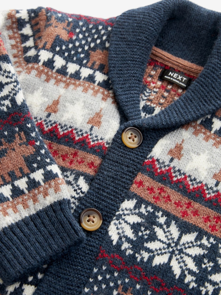 Navy Blue Fairisle Pattern Cardigan Knitted Christmas Jumper (3mths-7yrs) - Image 7 of 7