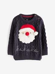 Navy Blue Santa Knitted Christmas Jumper (3mths-7yrs) - Image 1 of 7