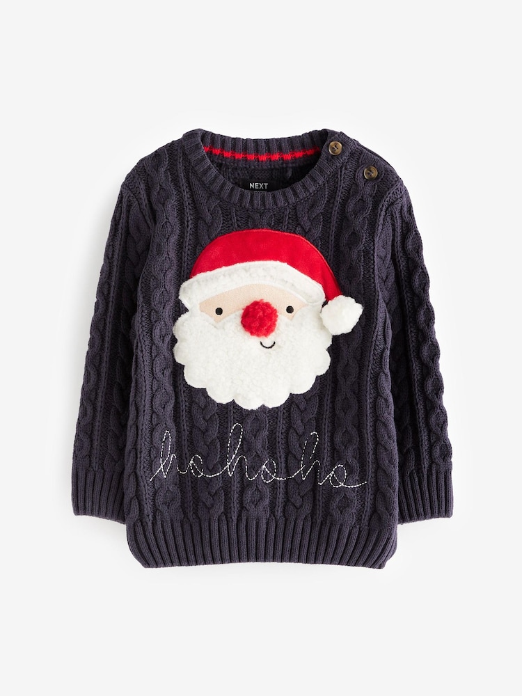 Navy Blue Santa Knitted Christmas Jumper (3mths-7yrs) - Image 1 of 7